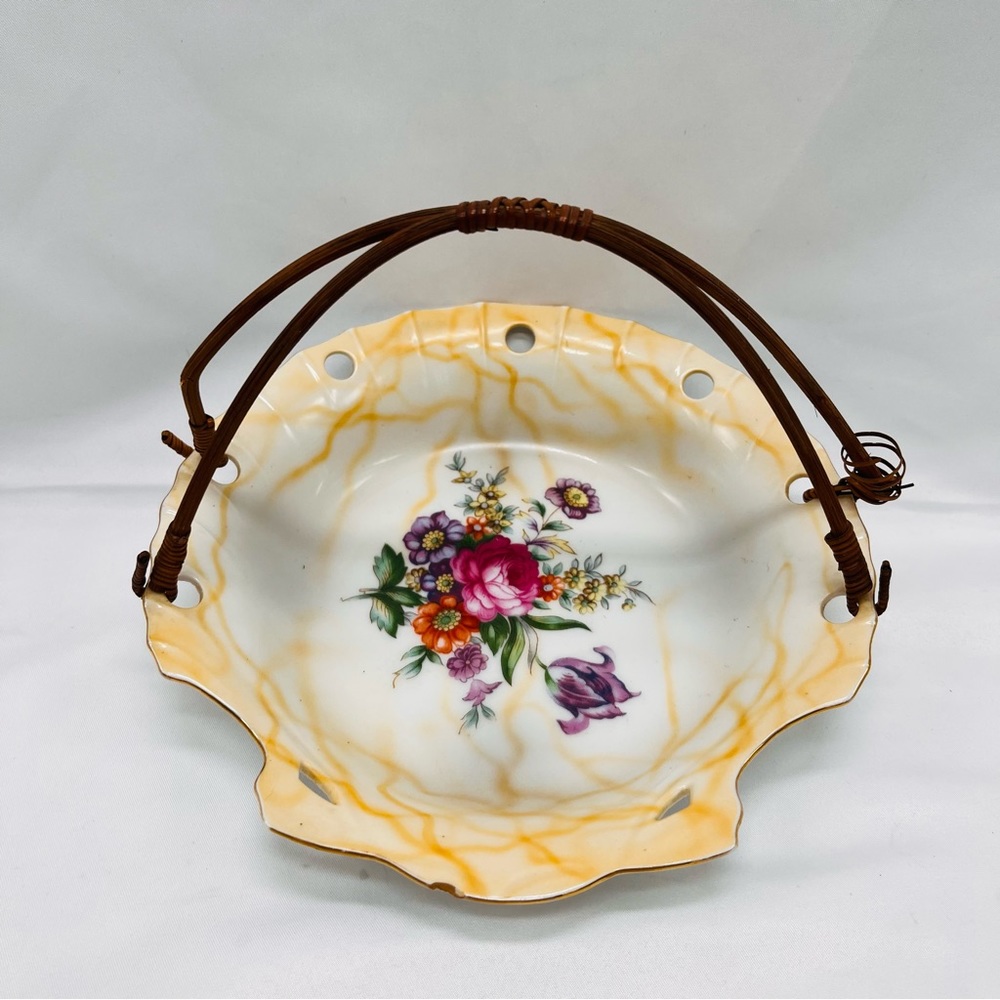 Vintage Rare UCAGCO China made in Japan decorative Hand-painted ceramic basket